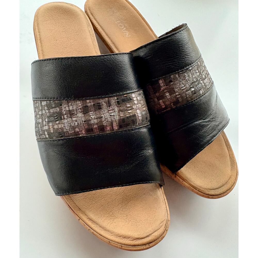 NAOT Tiki Sandals Wedge Slide Cork 42 10.5 Black Leather Comfort Shoes